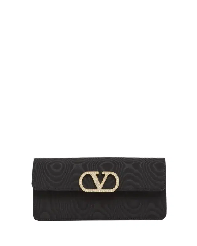 Valentino Garavani Crystal VLogo Moire Clutch Bag