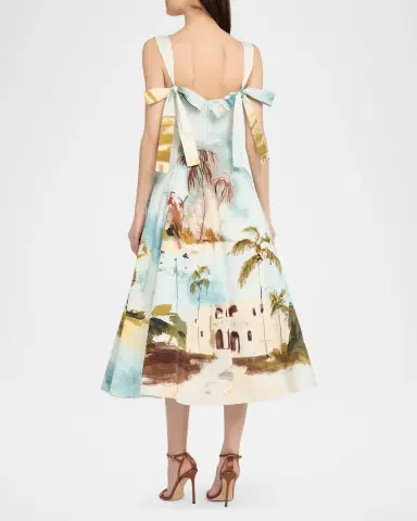 Oscar de la Renta Sleeveless Landscape-Print Poplin Midi Dress | Thumbnail 2 Oscar de la Renta Sleeveless Landscape-Print Poplin Midi Dress | Thumbnail 2