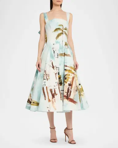 Oscar de la Renta Sleeveless Landscape-Print Poplin Midi Dress | Thumbnail 3 Oscar de la Renta Sleeveless Landscape-Print Poplin Midi Dress | Thumbnail 3