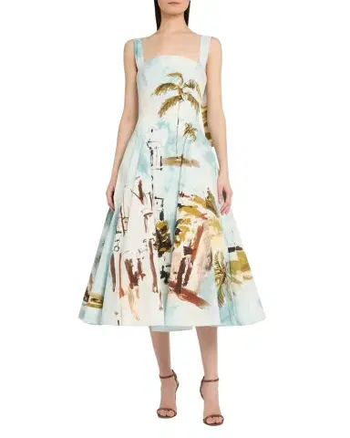 Oscar de la Renta Sleeveless Landscape-Print Poplin Midi Dress | Thumbnail 1 Oscar de la Renta Sleeveless Landscape-Print Poplin Midi Dress | Thumbnail 1