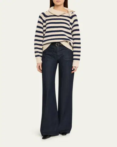 Nili Lotan Raelyn Striped Zip Turtleneck Cashmere Sweater | Thumbnail 2