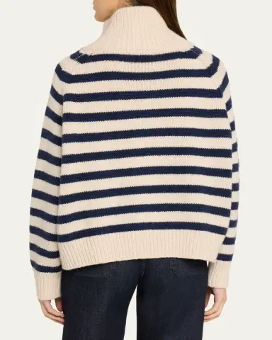 Nili Lotan Raelyn Striped Zip Turtleneck Cashmere Sweater | Thumbnail 3