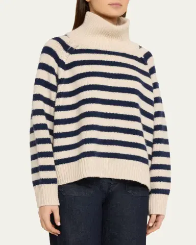 Nili Lotan Raelyn Striped Zip Turtleneck Cashmere Sweater | Thumbnail 4