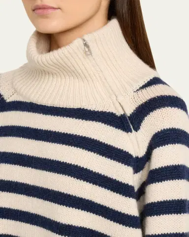 Nili Lotan Raelyn Striped Zip Turtleneck Cashmere Sweater | Thumbnail 5
