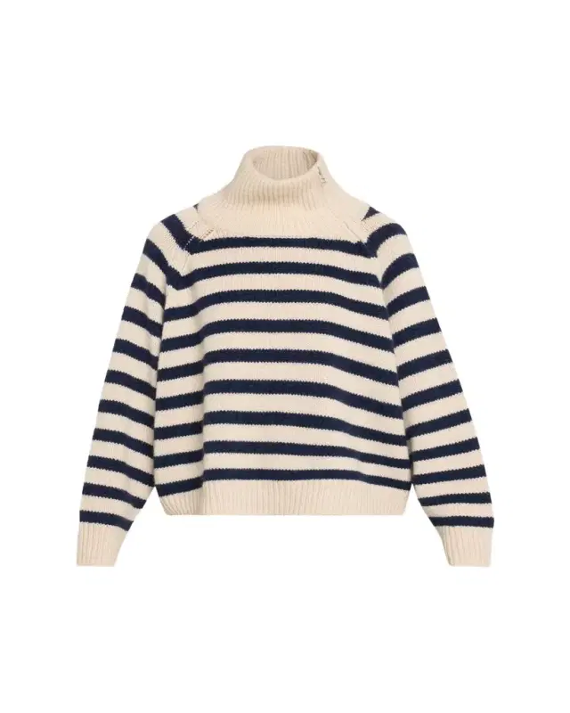 Nili Lotan Raelyn Striped Zip Turtleneck Cashmere Sweater