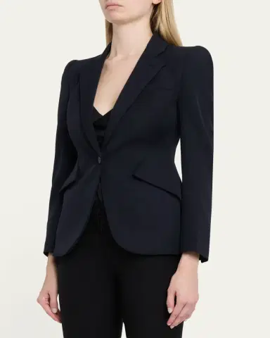 Alexander McQueen Peaked Shoulder Crepe Single-Button Jacket | Thumbnail 4 Alexander McQueen Peaked Shoulder Crepe Single-Button Jacket | Thumbnail 4