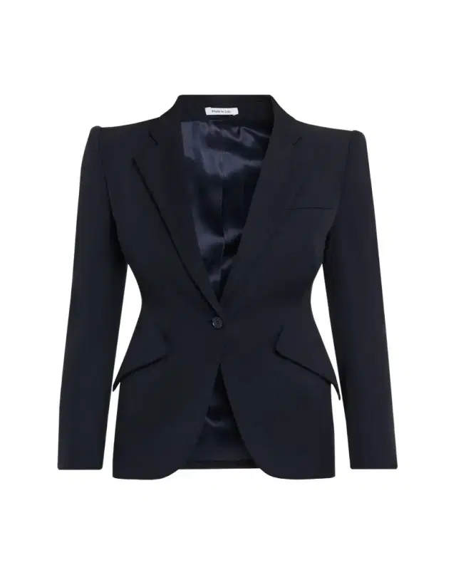 Peaked Shoulder Crepe Single-Button Jacket