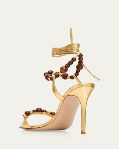 Gianvito Rossi 95mm Beaded Metallic Nappa Leather Ankle-Tie Sandals | Thumbnail 2