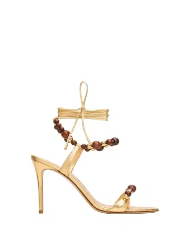 Gianvito Rossi 95mm Beaded Metallic Nappa Leather Ankle-Tie Sandals | Thumbnail 1