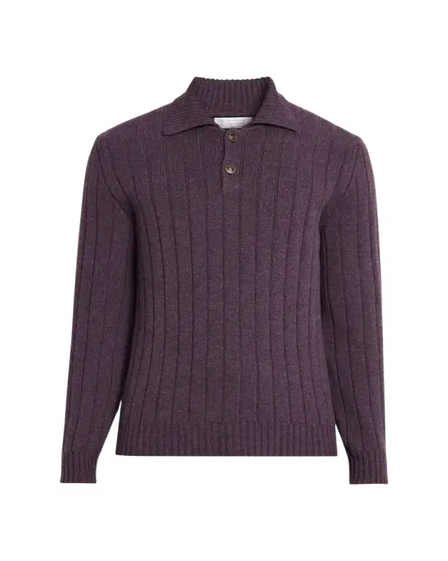 Brunello Cucinelli Men's Cashmere Rib-Knit Polo Sweater