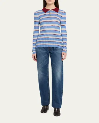 Brandon Maxwell Joni Knit Polo Long-Sleeve Shirt | Thumbnail 2 Brandon Maxwell Joni Knit Polo Long-Sleeve Shirt | Thumbnail 2