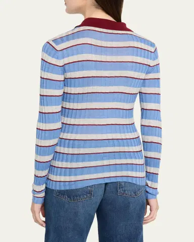 Brandon Maxwell Joni Knit Polo Long-Sleeve Shirt | Thumbnail 3 Brandon Maxwell Joni Knit Polo Long-Sleeve Shirt | Thumbnail 3