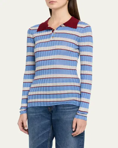 Brandon Maxwell Joni Knit Polo Long-Sleeve Shirt | Thumbnail 4 Brandon Maxwell Joni Knit Polo Long-Sleeve Shirt | Thumbnail 4