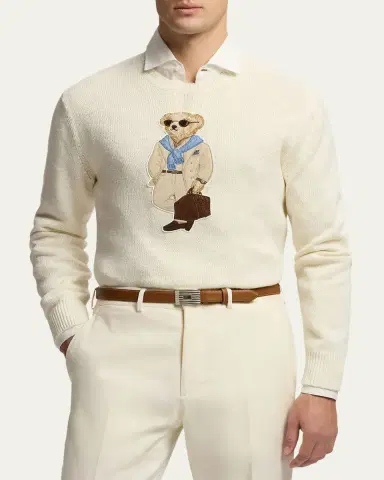 Ralph Lauren Purple Label Men's Silk Knit Polo Bear Crewneck Sweater | Thumbnail 4