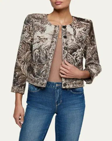 L'Agence Lian Collarless Tapestry Jacquard Jacket | Thumbnail 3