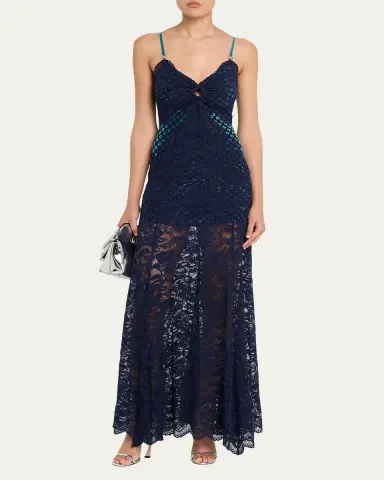 Rabanne Long Lace V-Neck Sleeveless Dress | Thumbnail 2 Rabanne Long Lace V-Neck Sleeveless Dress | Thumbnail 2