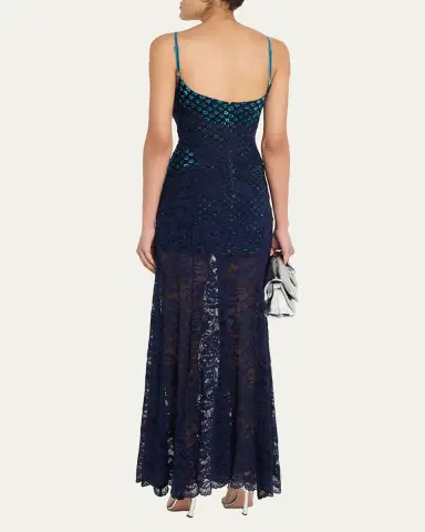 Rabanne Long Lace V-Neck Sleeveless Dress | Thumbnail 3 Rabanne Long Lace V-Neck Sleeveless Dress | Thumbnail 3