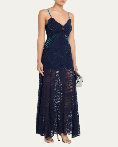Rabanne Long Lace V-Neck Sleeveless Dress | Thumbnail 4 Rabanne Long Lace V-Neck Sleeveless Dress | Thumbnail 4