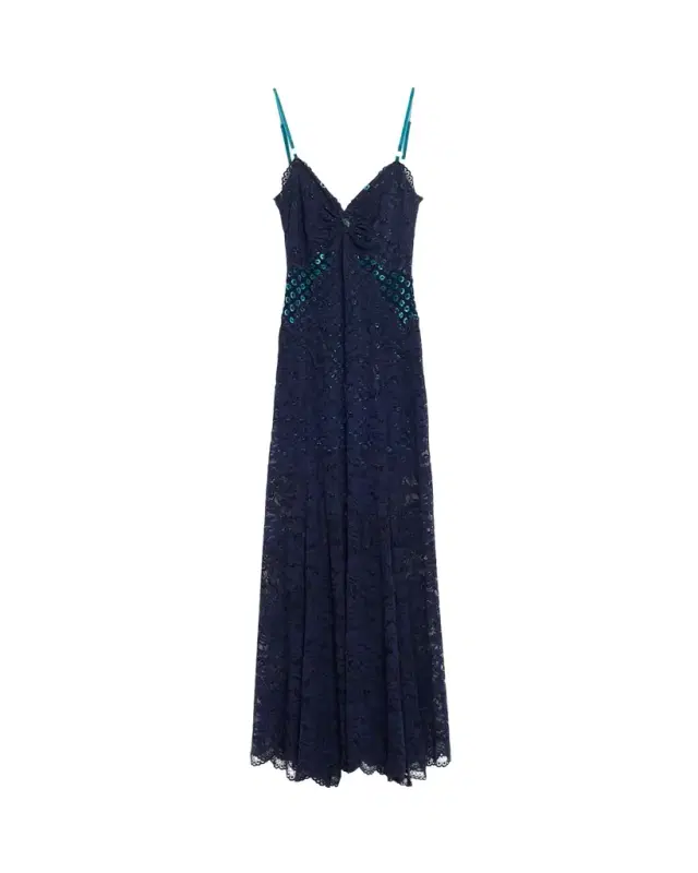 Rabanne Long Lace V-Neck Sleeveless Dress