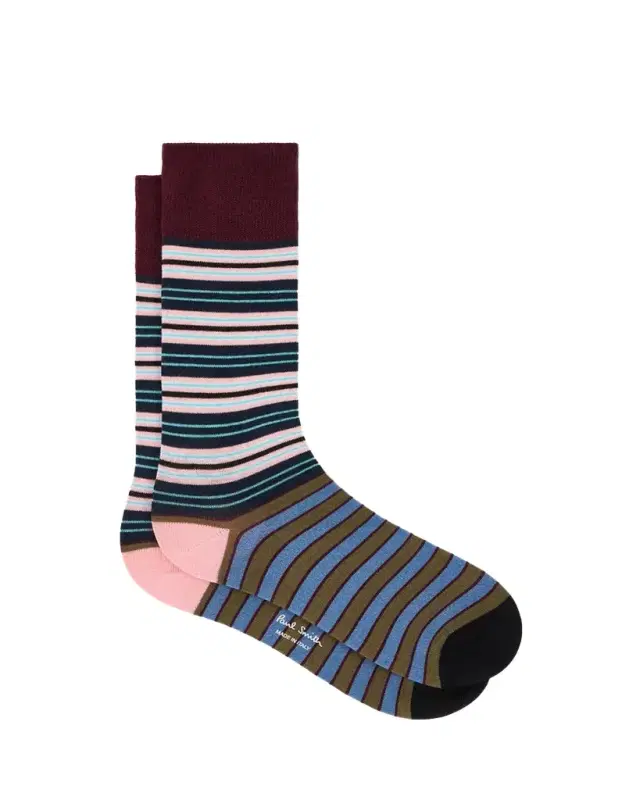 Paul Smith Men's Color-Block Multi-Stripe Crew Socks