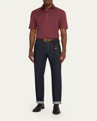 Brunello Cucinelli Men's Wool Blend Polo Shirt | Thumbnail 2