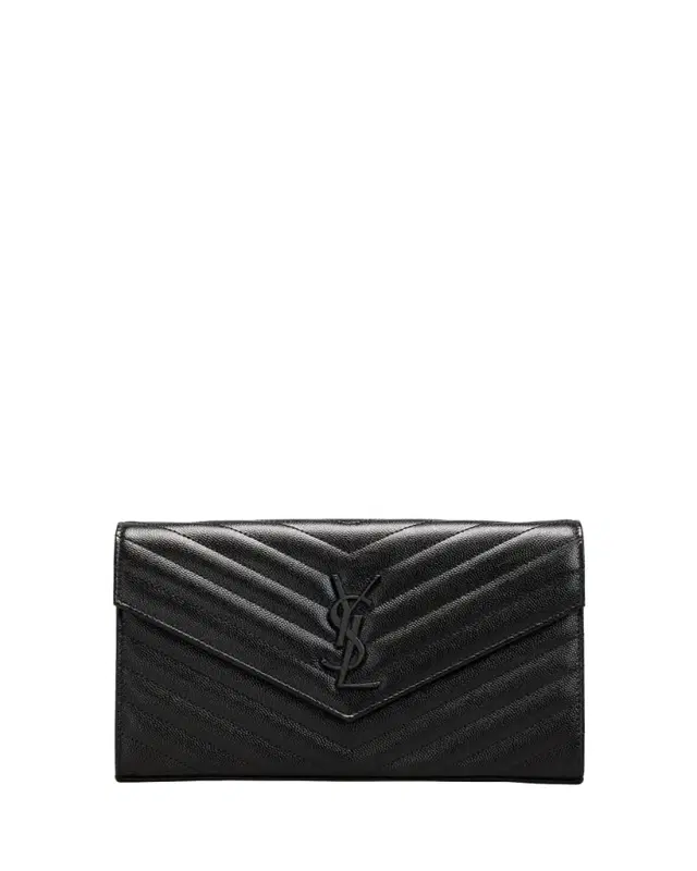 Saint Laurent Cassandre YSL Monogram Large Wallet on Chain in Grained Leather