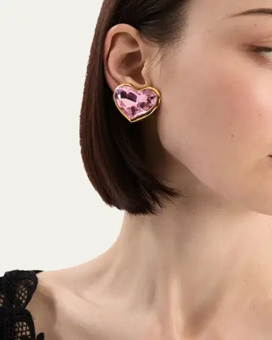 Oscar de la Renta Large Crystal Heart Stud Earrings | Thumbnail 2