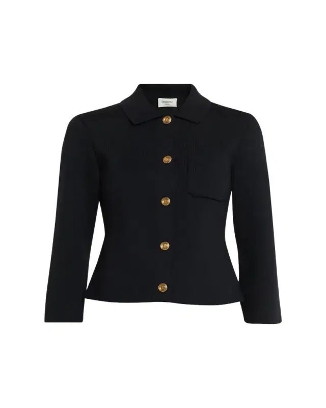 Wool Button-Front Polo Cardigan