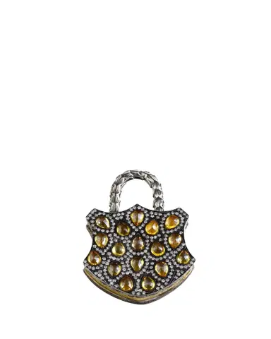SEVAN BICAKCI 24K Yellow Gold and Silver Diamond and Sapphire Padlock Pendant | Thumbnail 1