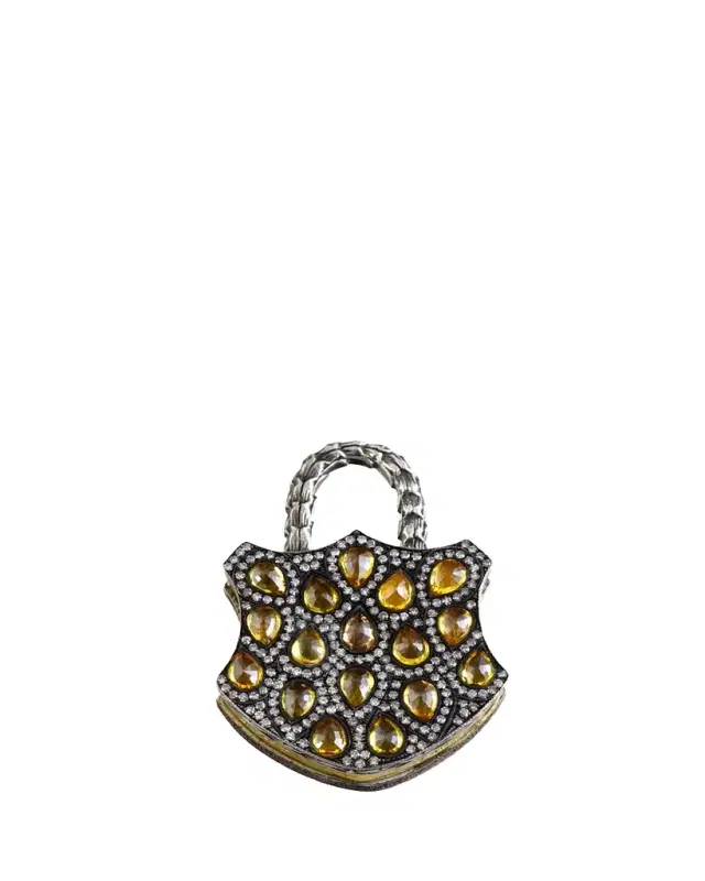 Sevan Bicakci 24K Yellow Gold and Silver Diamond and Sapphire Padlock Pendant
