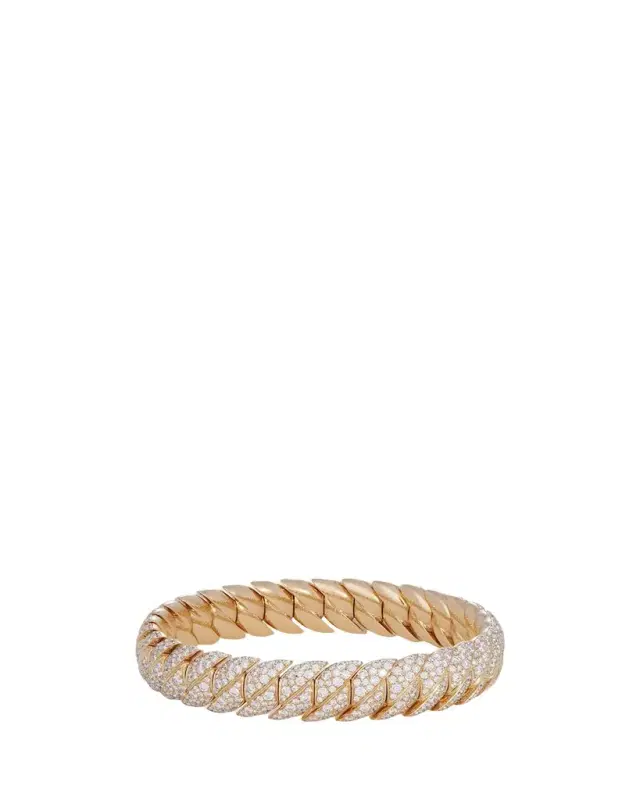Sidney Garber 18K Yellow Gold Narrow Wave Link Bracelet with Diamonds