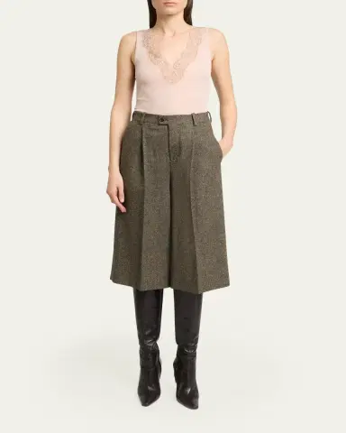 Saint Laurent Herringbone Wool Culotte Shorts | Thumbnail 2