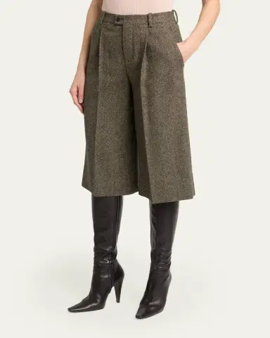 Saint Laurent Herringbone Wool Culotte Shorts | Thumbnail 4