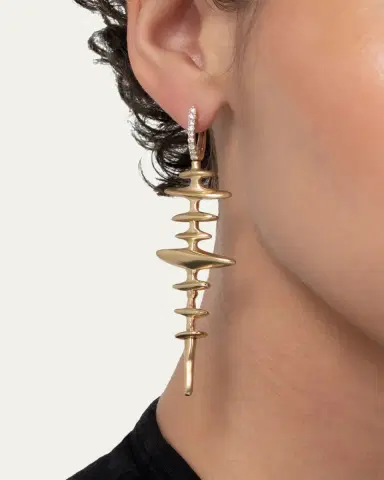 Vram 18K Yellow Gold Chrona Totem Earrings with Diamonds | Thumbnail 2