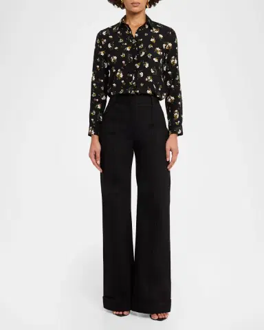 Adam Lippes Mathias Floral Silk Crepe De Chine Button-Down Shirt | Thumbnail 2 Adam Lippes Mathias Floral Silk Crepe De Chine Button-Down Shirt | Thumbnail 2