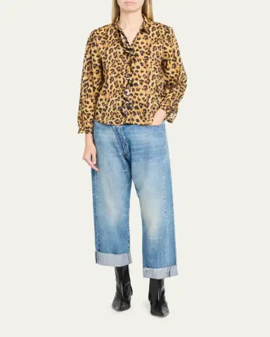 R13 Leopard-Print Cotton Ruffle Blouse | Thumbnail 2 R13 Leopard-Print Cotton Ruffle Blouse | Thumbnail 2