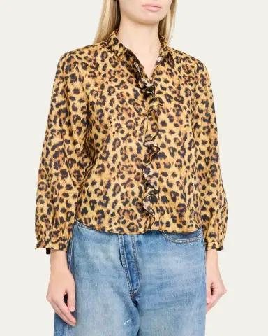 R13 Leopard-Print Cotton Ruffle Blouse | Thumbnail 4 R13 Leopard-Print Cotton Ruffle Blouse | Thumbnail 4