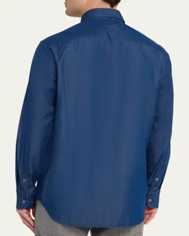 Brioni Men's Cotton Denim Casual Button-Down Shirt | Thumbnail 3