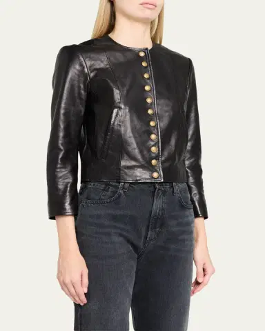 R13 Front-Snap Leather Jacket | Thumbnail 4 R13 Front-Snap Leather Jacket | Thumbnail 4