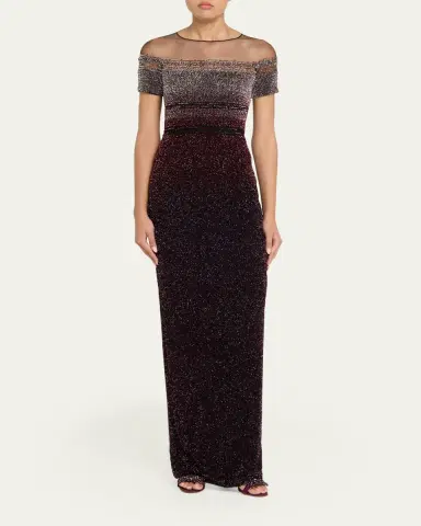 PAMELLA ROLAND Short-Sleeve Signature Sequined Column Gown | Thumbnail 2 PAMELLA ROLAND Short-Sleeve Signature Sequined Column Gown | Thumbnail 2