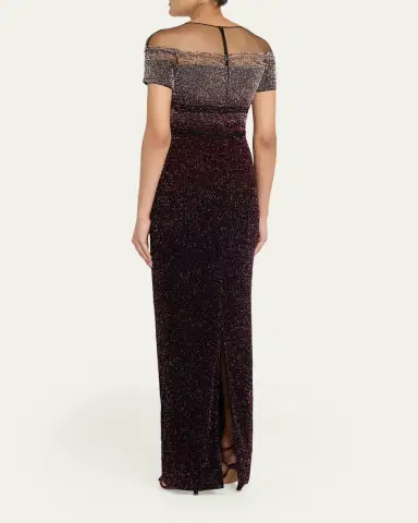 PAMELLA ROLAND Short-Sleeve Signature Sequined Column Gown | Thumbnail 3 PAMELLA ROLAND Short-Sleeve Signature Sequined Column Gown | Thumbnail 3