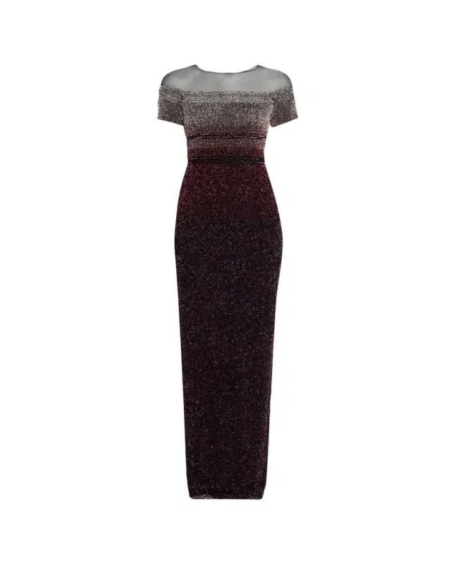 Pamella Roland Short-Sleeve Signature Sequined Column Gown