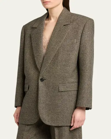 Saint Laurent Herringbone Wool Single-Breasted Jacket | Thumbnail 4 Saint Laurent Herringbone Wool Single-Breasted Jacket | Thumbnail 4