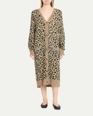 R13 Leopard-Print Long Cashmere Cardigan | Thumbnail 2 R13 Leopard-Print Long Cashmere Cardigan | Thumbnail 2