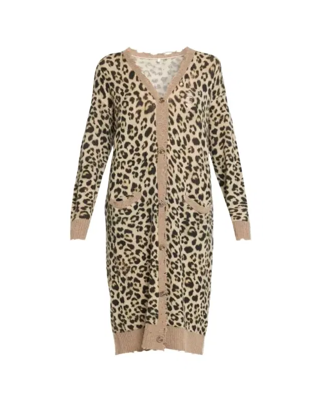 R13 Leopard-Print Long Cashmere Cardigan