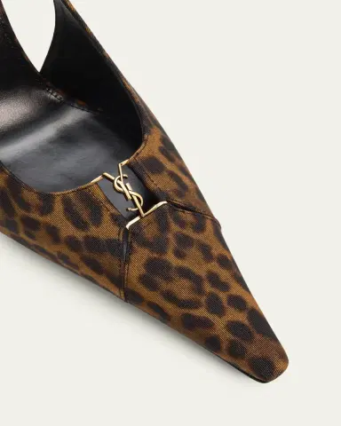 Saint Laurent 90mm YSL Leopard Grosgrain Slingback Pumps | Thumbnail 5 Saint Laurent 90mm YSL Leopard Grosgrain Slingback Pumps | Thumbnail 5