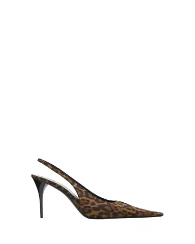 Saint Laurent 90mm YSL Leopard Grosgrain Slingback Pumps | Thumbnail 1 Saint Laurent 90mm YSL Leopard Grosgrain Slingback Pumps | Thumbnail 1