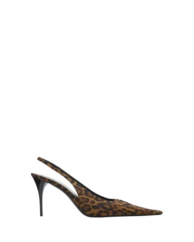Saint Laurent 90mm YSL Leopard Grosgrain Slingback Pumps