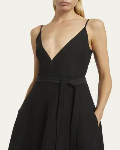 Proenza Schouler Elaine Plunging Belted Linen-Blend Midi Dress | Thumbnail 4 Proenza Schouler Elaine Plunging Belted Linen-Blend Midi Dress | Thumbnail 4