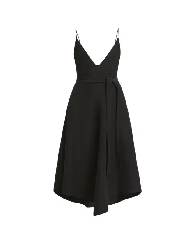 Elaine Plunging Belted Linen-Blend Midi Dress